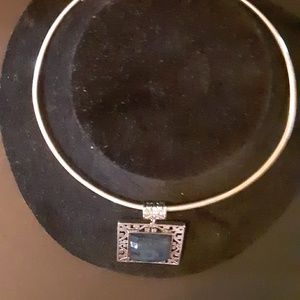 Necklace Choker with large charm and blue stone